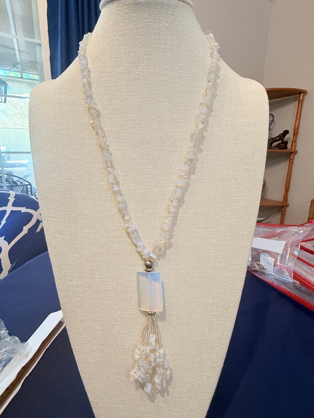 Vintage Opalite Pendant Chip Bead Necklace 24”